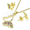 Juego de Arete y Dije de Adulto 10.156.0266.3 Oro Laminado, Diseño de Mariposa, con Multicolor Micro Pave, Pulido, Tono Dorado
