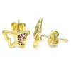 Arete Dormilona 02.156.0466.1 Oro Laminado, Diseño de Mariposa, con Rubi Micro Pave, Pulido, Tono Dorado