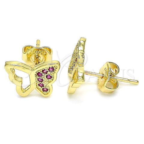 Arete Dormilona 02.156.0466.1 Oro Laminado, Diseño de Mariposa, con Rubi Micro Pave, Pulido, Tono Dorado