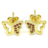 Arete Dormilona 02.156.0466.2 Oro Laminado, Diseño de Mariposa, con Granate Micro Pave, Pulido, Tono Dorado