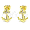 Arete Dormilona 02.156.0467 Oro Laminado, Diseño de Ancla, con Blanca Micro Pave, Pulido, Tono Dorado