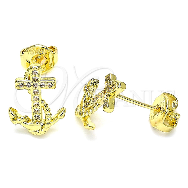 Arete Dormilona 02.156.0467 Oro Laminado, Diseño de Ancla, con Blanca Micro Pave, Pulido, Tono Dorado