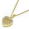 Collares con Dije 04.156.0327.20 Oro Laminado, Diseño de Corazón, con Blanca Micro Pave, Pulido, Tono Dorado (02 MM Thickness, 20 Inches Length)