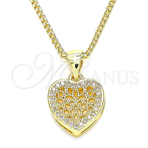 Collares con Dije 04.156.0327.20 Oro Laminado, Diseño de Corazón, con Blanca Micro Pave, Pulido, Tono Dorado (02 MM Thickness, 20 Inches Length)