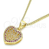 Collares con Dije 04.156.0327.1.20 Oro Laminado, Diseño de Corazón, con Rubi Micro Pave, Pulido, Tono Dorado (02 MM Thickness, 20 Inches Length)