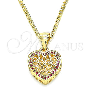 Collares con Dije 04.156.0327.1.20 Oro Laminado, Diseño de Corazón, con Rubi Micro Pave, Pulido, Tono Dorado (02 MM Thickness, 20 Inches Length)