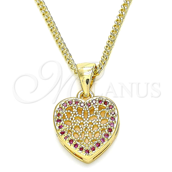 Collares con Dije 04.156.0327.1.20 Oro Laminado, Diseño de Corazón, con Rubi Micro Pave, Pulido, Tono Dorado (02 MM Thickness, 20 Inches Length)