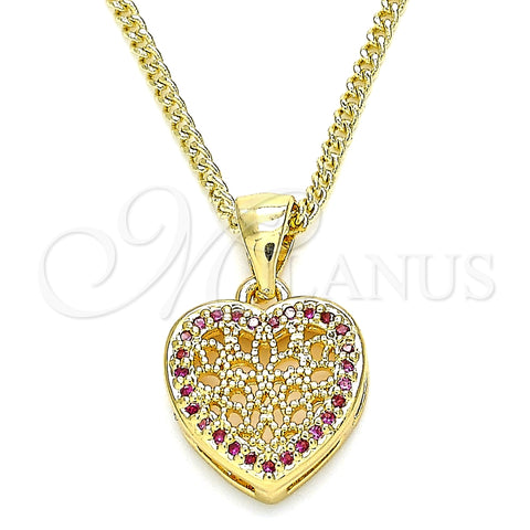 Collares con Dije 04.156.0327.1.20 Oro Laminado, Diseño de Corazón, con Rubi Micro Pave, Pulido, Tono Dorado (02 MM Thickness, 20 Inches Length)