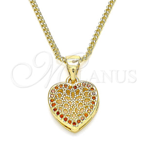Collares con Dije 04.156.0327.2.20 Oro Laminado, Diseño de Corazón, con Granate Micro Pave, Pulido, Tono Dorado (02 MM Thickness, 20 Inches Length)