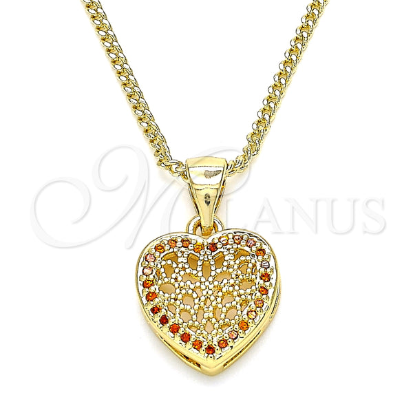 Collares con Dije 04.156.0327.2.20 Oro Laminado, Diseño de Corazón, con Granate Micro Pave, Pulido, Tono Dorado (02 MM Thickness, 20 Inches Length)