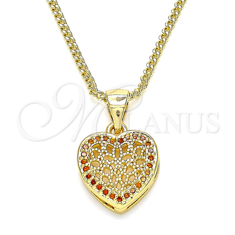 Collares con Dije 04.156.0327.2.20 Oro Laminado, Diseño de Corazón, con Granate Micro Pave, Pulido, Tono Dorado (02 MM Thickness, 20 Inches Length)