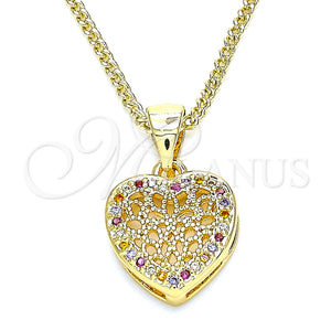 Collares con Dije 04.156.0327.3.20 Oro Laminado, Diseño de Corazón, con Multicolor Micro Pave, Pulido, Tono Dorado (02 MM Thickness, 20 Inches Length)