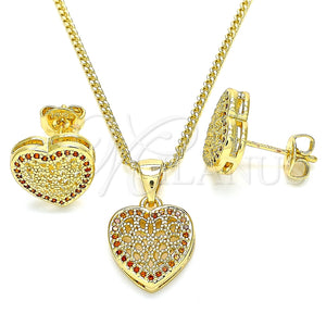 Juego de Arete y Dije de Adulto 10.156.0268.2 Oro Laminado, Diseño de Corazón, con Granate Micro Pave, Pulido, Tono Dorado