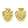 Arete Dormilona 02.156.0468 Oro Laminado, Diseño de Corazón, con Blanca Micro Pave, Pulido, Tono Dorado