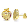 Arete Dormilona 02.156.0468.1 Oro Laminado, Diseño de Corazón, con Rubi Micro Pave, Pulido, Tono Dorado