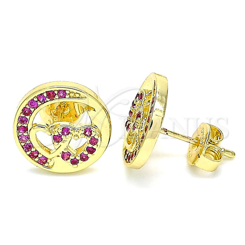 Arete Dormilona 02.156.0397.1 Oro Laminado, Diseño de Corazón, con Rubi Micro Pave, Pulido, Tono Dorado