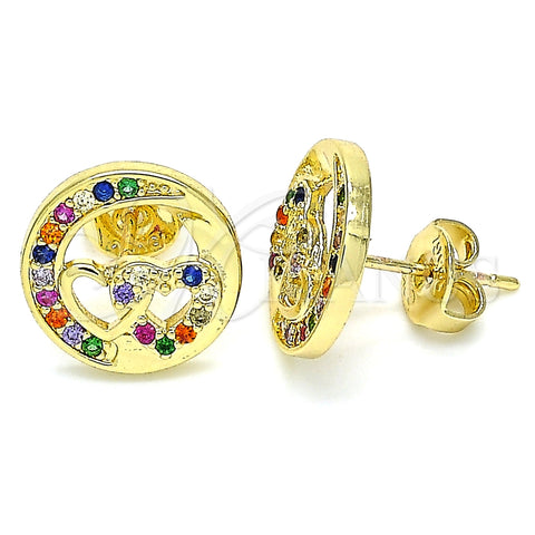 Arete Dormilona 02.156.0397.3 Oro Laminado, Diseño de Corazón, con Multicolor Micro Pave, Pulido, Tono Dorado