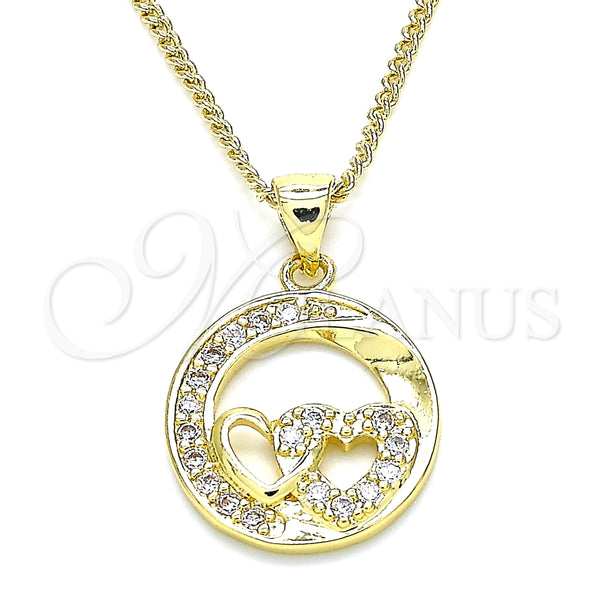 Collares con Dije 04.156.0328.20 Oro Laminado, Diseño de Corazón, con Blanca Micro Pave, Pulido, Tono Dorado (02 MM Thickness, 20 Inches Length)