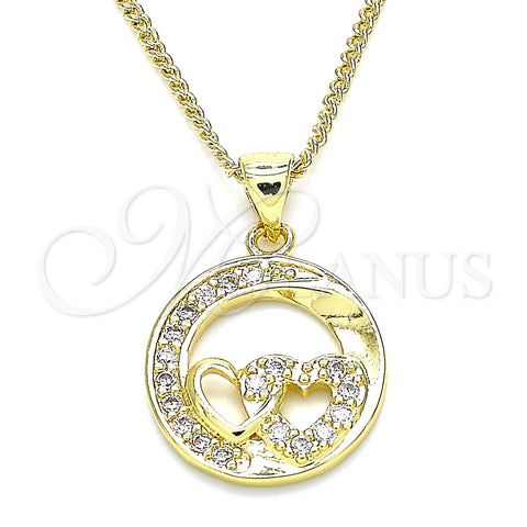 Collares con Dije 04.156.0328.20 Oro Laminado, Diseño de Corazón, con Blanca Micro Pave, Pulido, Tono Dorado (02 MM Thickness, 20 Inches Length)