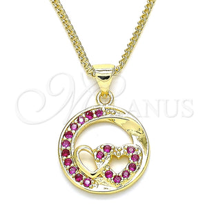 Collares con Dije 04.156.0328.1.20 Oro Laminado, Diseño de Corazón, con Rubi Micro Pave, Pulido, Tono Dorado (02 MM Thickness, 20 Inches Length)