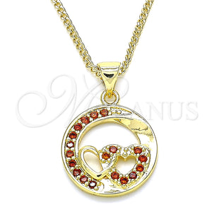 Collares con Dije 04.156.0328.2.20 Oro Laminado, Diseño de Corazón, con Granate Micro Pave, Pulido, Tono Dorado (02 MM Thickness, 20 Inches Length)
