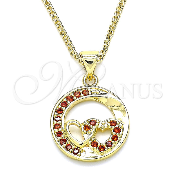 Collares con Dije 04.156.0328.2.20 Oro Laminado, Diseño de Corazón, con Granate Micro Pave, Pulido, Tono Dorado (02 MM Thickness, 20 Inches Length)