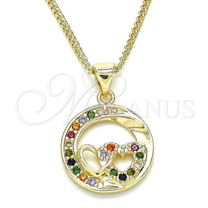 Collares con Dije 04.156.0328.3.20 Oro Laminado, Diseño de Corazón, con Multicolor Micro Pave, Pulido, Tono Dorado (02 MM Thickness, 20 Inches Length)