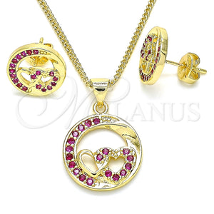 Juego de Arete y Dije de Adulto 10.156.0269.1 Oro Laminado, Diseño de Corazón, con Rubi Micro Pave, Pulido, Tono Dorado