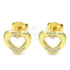 Arete Dormilona 02.156.0469 Oro Laminado, Diseño de Corazón, con Blanca Micro Pave, Pulido, Tono Dorado