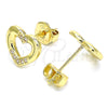 Arete Dormilona 02.156.0469 Oro Laminado, Diseño de Corazón, con Blanca Micro Pave, Pulido, Tono Dorado