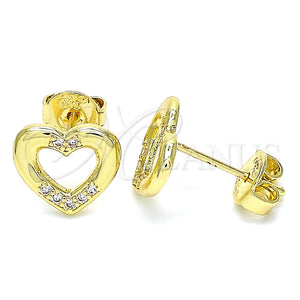 Arete Dormilona 02.156.0469 Oro Laminado, Diseño de Corazón, con Blanca Micro Pave, Pulido, Tono Dorado