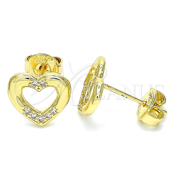 Arete Dormilona 02.156.0469 Oro Laminado, Diseño de Corazón, con Blanca Micro Pave, Pulido, Tono Dorado