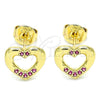 Arete Dormilona 02.156.0469.1 Oro Laminado, Diseño de Corazón, con Rubi Micro Pave, Pulido, Tono Dorado
