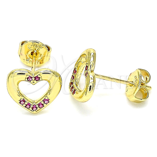 Arete Dormilona 02.156.0469.1 Oro Laminado, Diseño de Corazón, con Rubi Micro Pave, Pulido, Tono Dorado