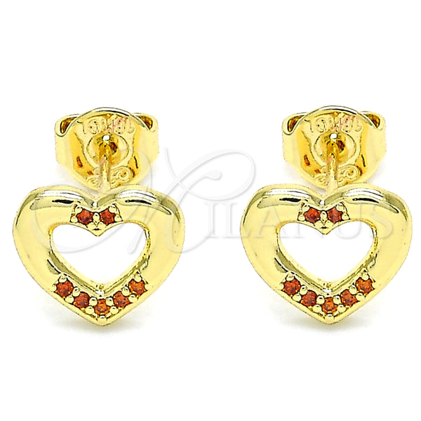 Arete Dormilona 02.156.0469.2 Oro Laminado, Diseño de Corazón, con Granate Micro Pave, Pulido, Tono Dorado
