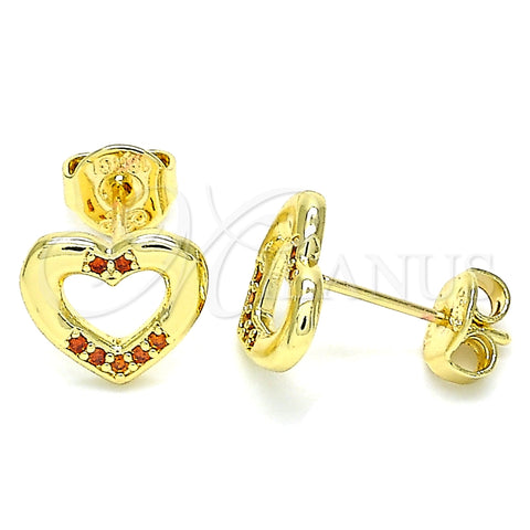 Arete Dormilona 02.156.0469.2 Oro Laminado, Diseño de Corazón, con Granate Micro Pave, Pulido, Tono Dorado