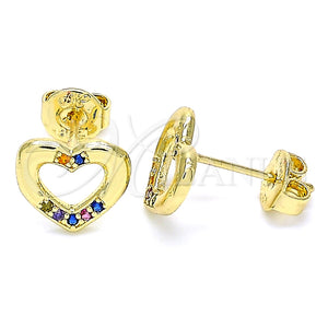 Arete Dormilona 02.156.0469.3 Oro Laminado, Diseño de Corazón, con Multicolor Micro Pave, Pulido, Tono Dorado