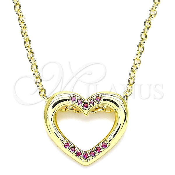 Collares con Dije 04.156.0329.1.20 Oro Laminado, Diseño de Corazón, con Rubi Micro Pave, Pulido, Tono Dorado (02 MM Thickness, 18 Inches Length)
