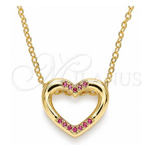 Collares con Dije 04.156.0329.1.20 Oro Laminado, Diseño de Corazón, con Micro Pave Rubi, Pulido, Tono Dorado (Grosor 02 MM, 18 Pulgadas de Largo)