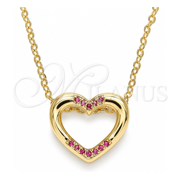 Collares con Dije 04.156.0329.1.20 Oro Laminado, Diseño de Corazón, con Micro Pave Rubi, Pulido, Tono Dorado (Grosor 02 MM, 18 Pulgadas de Largo)