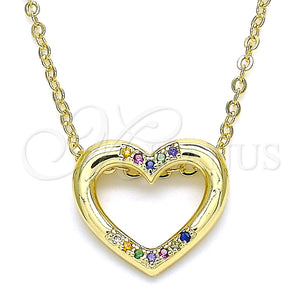 Collares con Dije 04.156.0329.3.20 Oro Laminado, Diseño de Corazón, con Multicolor Micro Pave, Pulido, Tono Dorado (02 MM Thickness, 18 Inches Length)