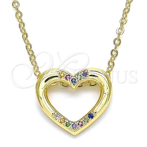 Collares con Dije 04.156.0329.3.20 Oro Laminado, Diseño de Corazón, con Multicolor Micro Pave, Pulido, Tono Dorado (02 MM Thickness, 18 Inches Length)