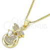 Collares con Dije 04.156.0330.20 Oro Laminado, Diseño de Libélula y Corazón, con Blanca Micro Pave, Pulido, Tono Dorado (02 MM Thickness, 20 Inches Length)