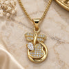 Collares con Dije 04.156.0330.20 Oro Laminado, Diseño de Libélula y Corazón, con Micro Pave Blanca, Pulido, Tono Dorado (Grosor 02 MM, 20 Pulgadas de Largo)