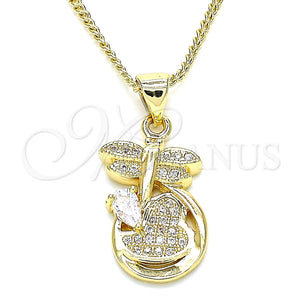 Collares con Dije 04.156.0330.20 Oro Laminado, Diseño de Libélula y Corazón, con Blanca Micro Pave, Pulido, Tono Dorado (02 MM Thickness, 20 Inches Length)