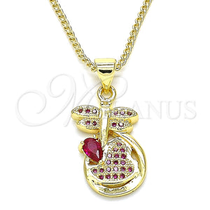 Collares con Dije 04.156.0330.1.20 Oro Laminado, Diseño de Libélula y Corazón, con Rubi Micro Pave, Pulido, Tono Dorado (02 MM Thickness, 20 Inches Length)