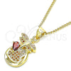 Collares con Dije 04.156.0330.2.20 Oro Laminado, Diseño de Libélula y Corazón, con Granate Micro Pave, Pulido, Tono Dorado (02 MM Thickness, 20 Inches Length)