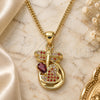 Collares con Dije 04.156.0330.2.20 Oro Laminado, Diseño de Libélula y Corazón, con Micro Pave Granate, Pulido, Tono Dorado (Grosor 02 MM, 20 Pulgadas de Largo)