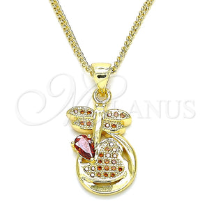 Collares con Dije 04.156.0330.2.20 Oro Laminado, Diseño de Libélula y Corazón, con Granate Micro Pave, Pulido, Tono Dorado (02 MM Thickness, 20 Inches Length)