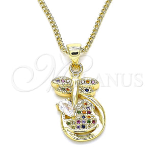 Collares con Dije 04.156.0330.3.20 Oro Laminado, Diseño de Libélula y Corazón, con Multicolor Micro Pave, Pulido, Tono Dorado (02 MM Thickness, 20 Inches Length)